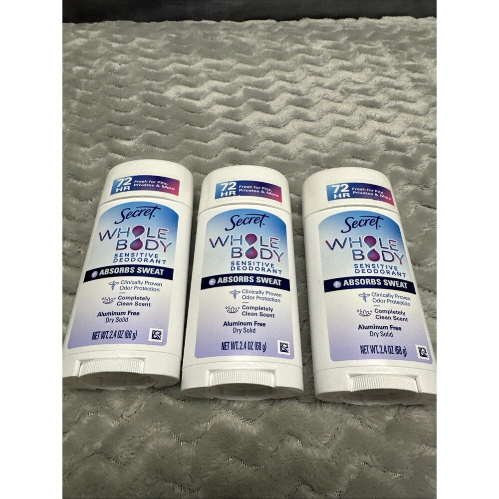 (3) Secret Whole Body Sensitive Deodorant Stick COMPLETELY CLEAN Scent 2.4oz NEW